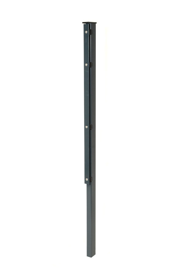 Pfosten mit Flacheisen-Abdeckleisten RAL 6005 moosgrün für Zaunhöhe 1,83 m - 400er Bohrbild